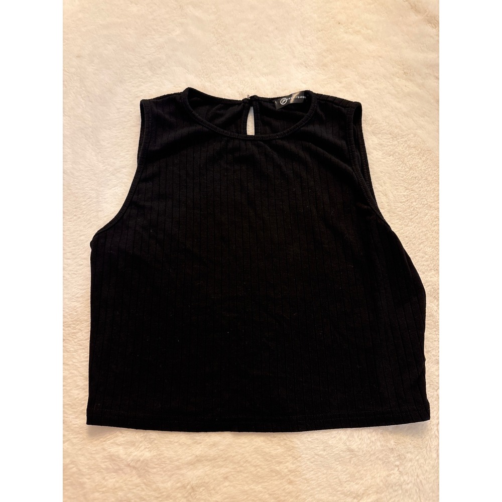 PRETTYGARDEN Womens Black Ribbed Knit Sleeveless Crop Top Crew Neck Keyhole M